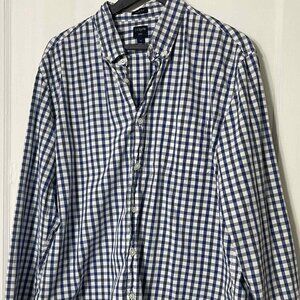 J.CREW MEN'S‎  CASUAL LONG SLEEVE BUTTON-DOWN BLUE/WHITE CHECKERED SHIRT